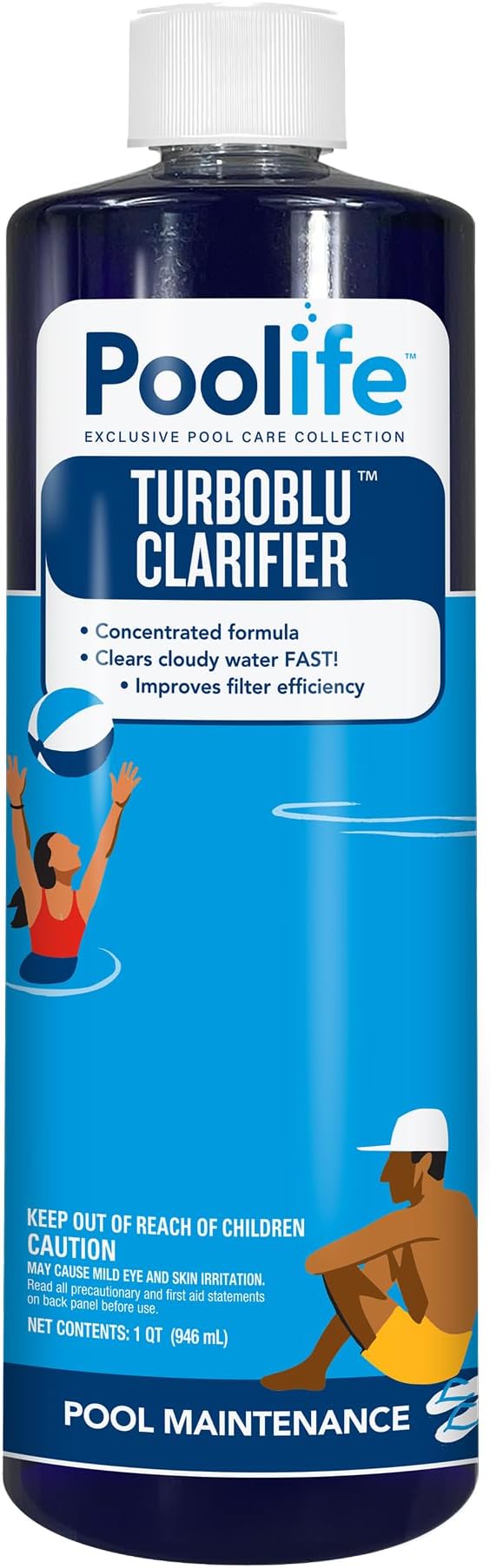 Poolife TurboBlu Clarifier 1 Qt - Super Concentrated Pool Water Clarifier Treatment - Fast-Acting Formula Clears Cloudy & Dull Water - Improves Filter Efficiency - Safe for All Pool Types & Sanitizers
