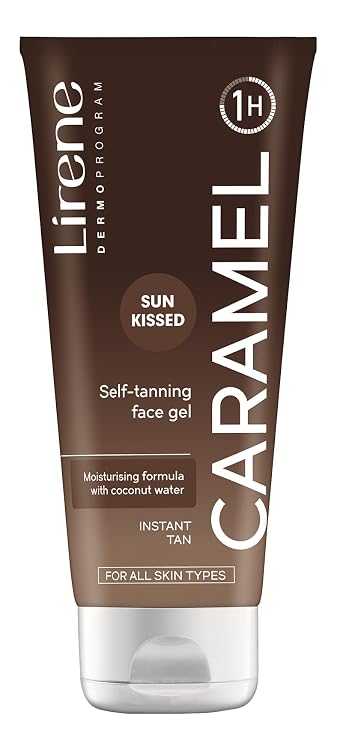 Lirene Perfect Tan Caramel Gradual Self-Tanning Face Gel, 75ml | Gradual buildable tan; natural DHA; hydrating coconut water blend; oil-free, non-comedogenic; streak-free sun-kissed glow
