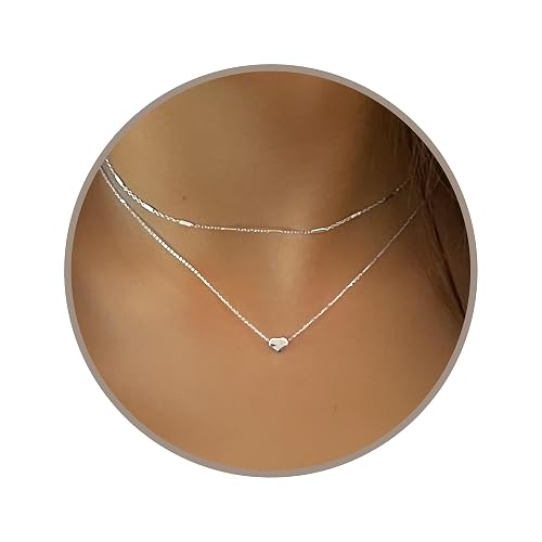 Annika Bella Silver Necklace Stack, Heart Necklace, 925 Tubes Chain Choker, Minimalist Chokers for Women, Valentines Day Gifts