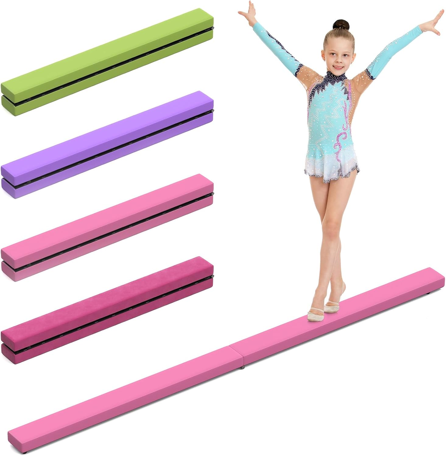 Leather Balance Beam, Purple Gymnastics bar 2.1m220 lbs Faux Suede, Folding Gymnastics Equipment for Birthday Gym Home Training Exercise Sports