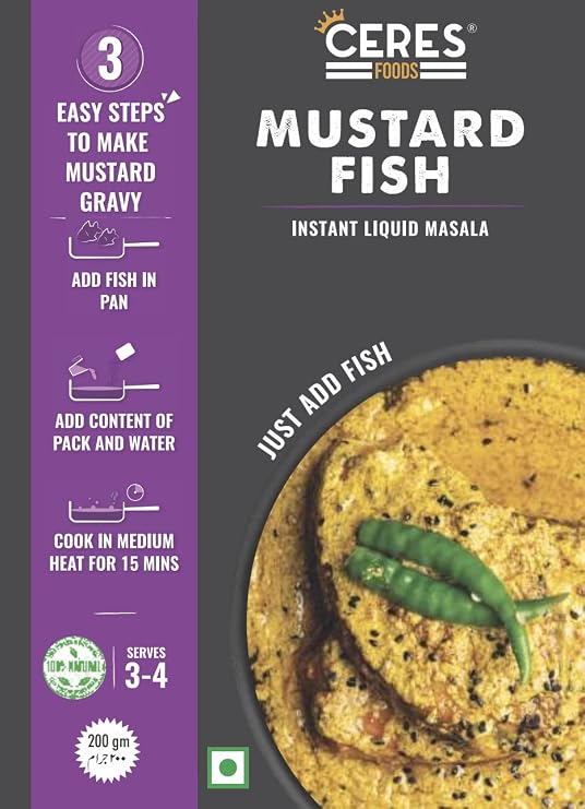 Ceres Foods Indian Bengali Mustard Fish Instant Liquid Masala | Simmer Sauce | Fish Mustard Curry Paste or Mix | Net Wt.7.05 Ounce | Cook 35 Ounces of Fish from the Curry