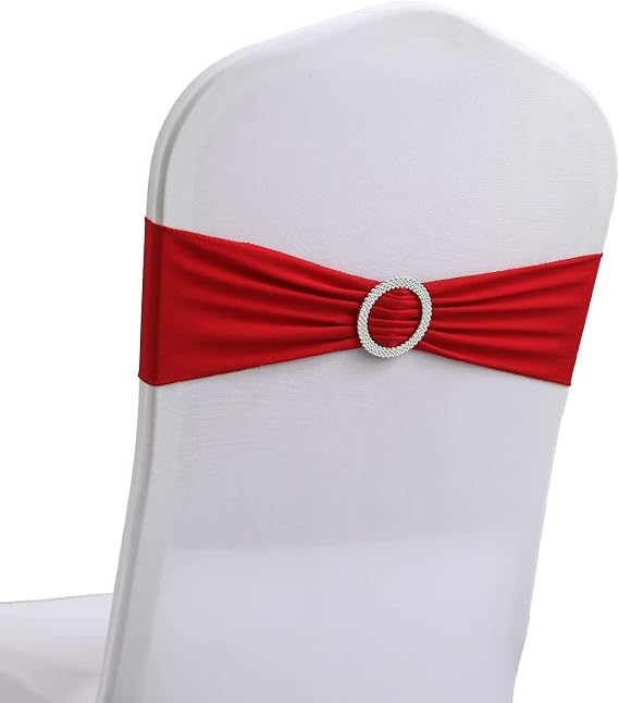 Dimatic Spandex Chair Sashes Bands 100PCS Stretch Chair Cover Ties Bows with Buckle Slider Wedding Party Reception Banquet Decoration (Burgundy)