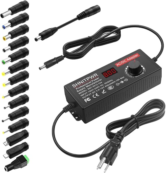 SHNITPWR 144W Universal Power Supply Adapter 12V 5V 10A 12A AC/DC Converter | Adjustable DC 12V 11V 10V 8V 9V 6V 5V 3.5V Multi-Voltage,100V~240V Variable AC/DC Adapter,3.5V~12V 12A 144W DC Power Charger