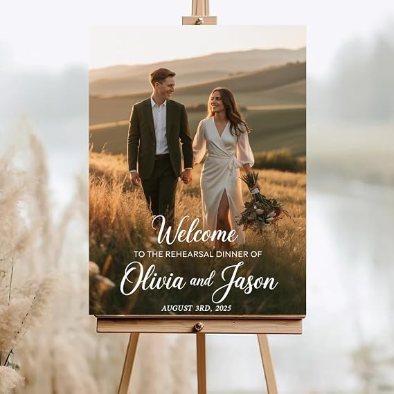 The Night Before Wedding Sign, Rehearsal Dinner Welcome Sign, Custom Photo Poster for Rehearsal Dinner, Engagement Party or Couples Shower, Elegant Pre-Wedding Decoration, 6