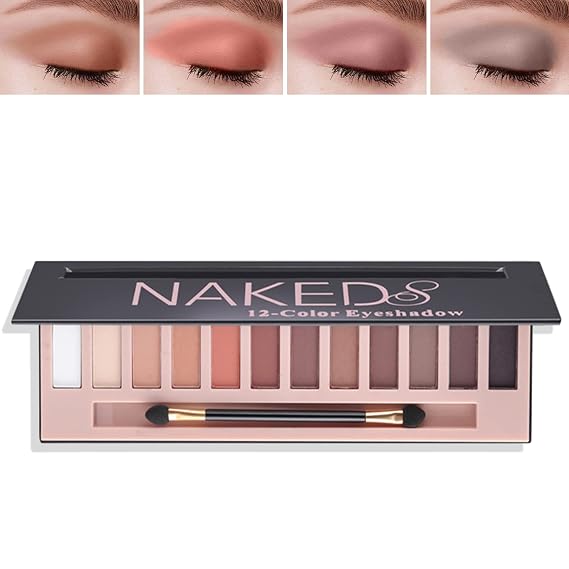 12 Colors Naked Eyeshadow Palette,Natural Matte Nude Eyeshadow Palette Shimmer Highly Pigment Eye Shadow Pallete Set Long Lasting & Waterproof Smokey Smokey Glitter Eye Makeup with Brush (A)