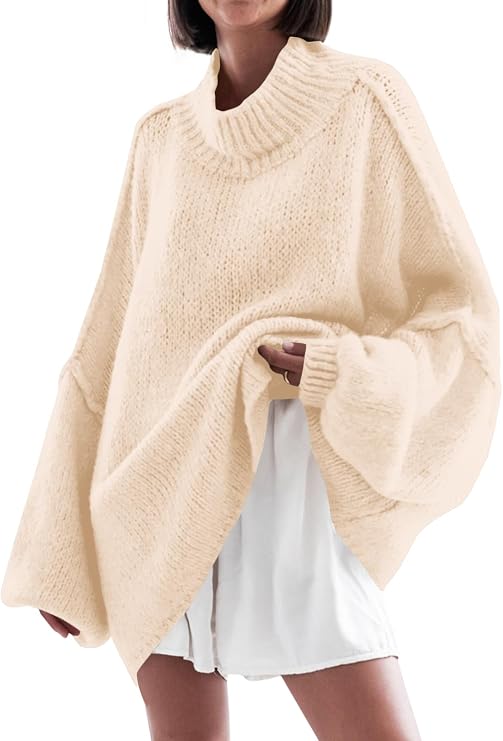 Saodimallsu Womens Oversized Sweaters Mock Neck Fall Winter Tunic Sweater