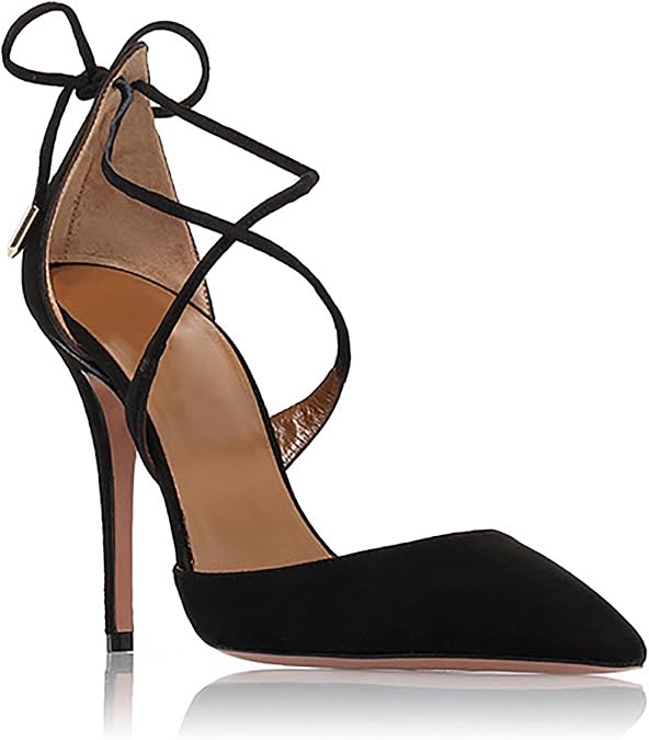 Womens Strappy Closed Pointed Toe Pumps, Elegan Side Hollow Rear Lace-Up Party High Heel, Sexy Stiletto Wedding Evening Dress Pumps Heel Shoes