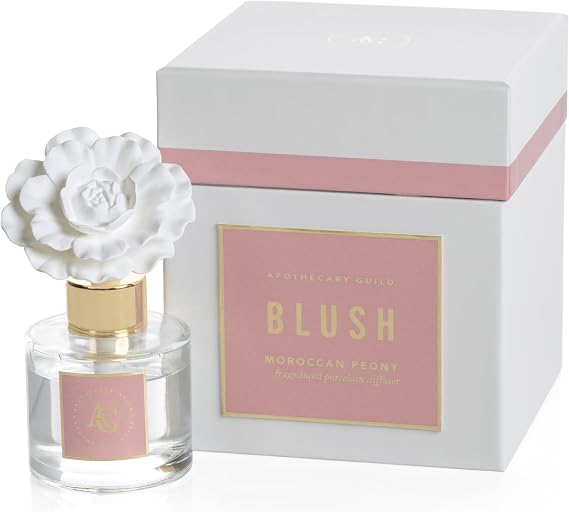 Zodax Blush Porcelain Oil Diffuser Refills, 1.69 oz,2-Pack - Moroccan Peony | Set of 2 diffuser refills, Vibrant floral and sunny garden fragrance, Home fragrance oil diffuser refills