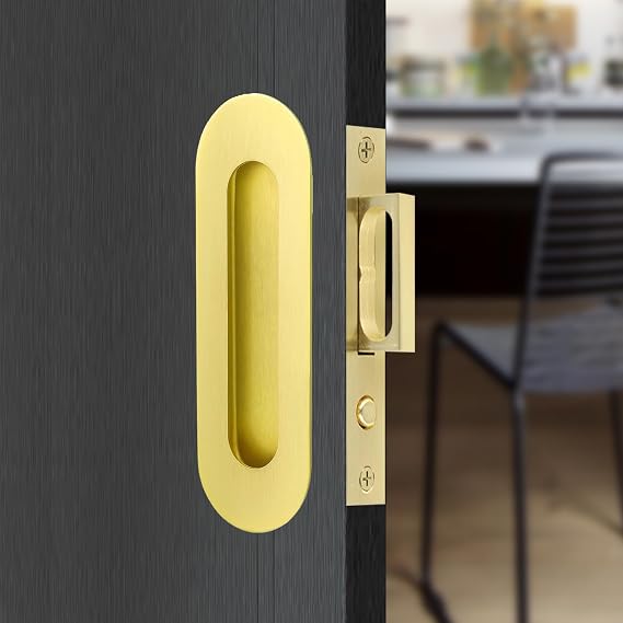 Sliding Pocket Door Hidden Handle, 304 Stainless Steel Pocket Door Hardware, Recessed Flush Finger Pulls, Heavy Duty Edge Pull with Pop Out Ring Pull (Gold, 4.72 inch)