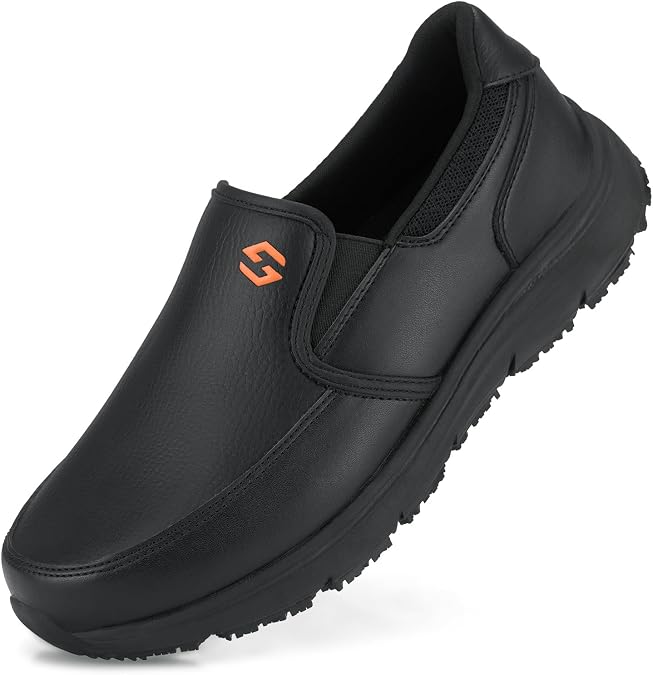 HISEA Non Slip Work Shoes for Men, Slip-On Loafers Chef Kitchen Shoes