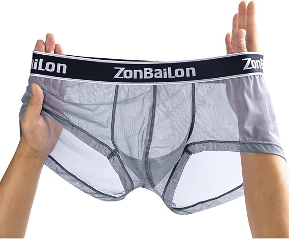 ZONBAILON Men's Sexy Underwear See Through Super Thin Mesh Boxer Briefs