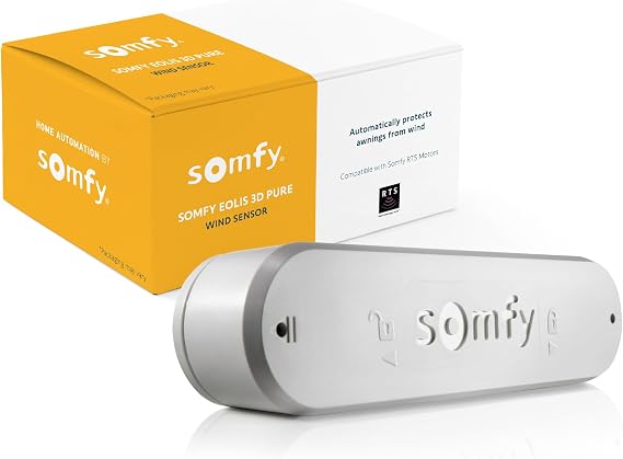 Somfy Eolis 3D Wirefree RTS Wind Sensor - Wireless Wind Protection for RTS Awnings - Works with Sun Setter Awnings - Advanced 3D Detection - Pure White Color #1816081