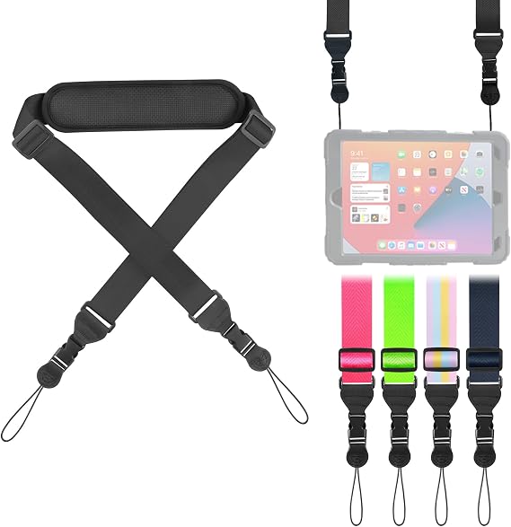 FIEIL Universal Shoulder Strap, Neoprene Padded Bag Strap with Double Adjustable Buckles, Replacement Comfortable Neck Lanyard for Camera, Cellphone Tablet,iPad, Laptop, Binocular, Luggage Bag(Black)