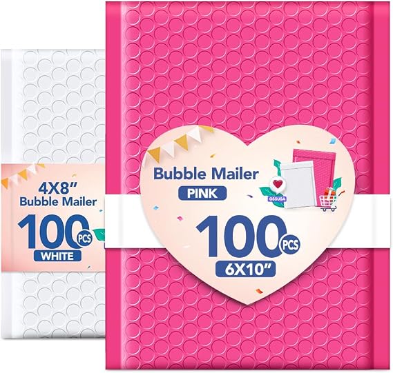 GSSUSA Bubble Mailers White 4x8Inch 100PC + Pink 6x10Inch 100PC, Usable Size 4X7"& 6x9" Bubble Envelopes for Small Business, Padded Envelope, Shipping Mailers, Packaging Bags, Mailing Envelopes