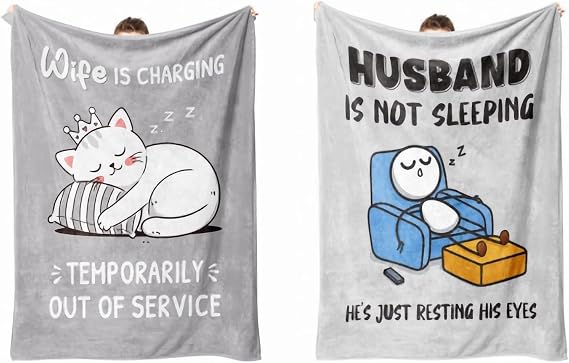 Funny Wife Blanket (Gray) + Husband Blanket, 60" 50
