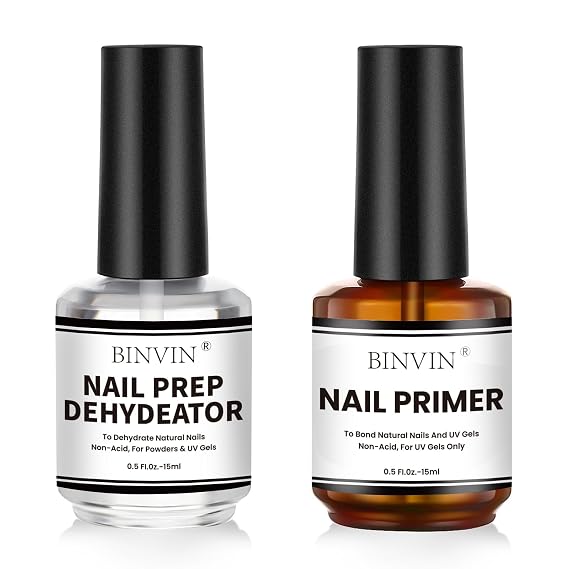 Binvin Gel Nail Polish Nail Dehydrator and Primer, 15ml Acid Free Nail Prep Dehydrator & Bond Primer, Air Dry Superior Bonding Primer for Acrylic Powder Nail Supplies Set