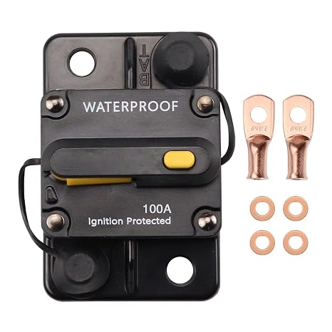 12V-48V DC 100A Circuit Breaker Waterproof Manual Resettable Inline Fuse Holder Inverter for Electric Boat Trolling Motors