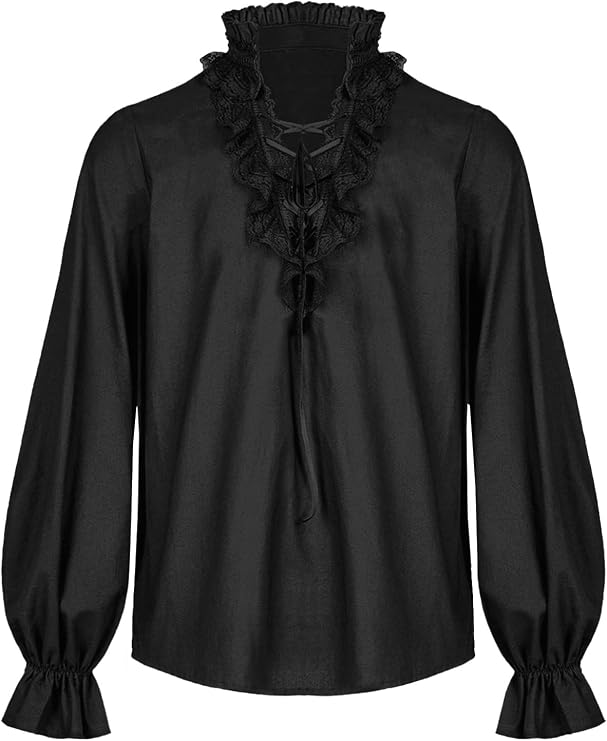 Runcati Mens Ruffle Pirate Shirts Lace Medieval Renaissance Steampunk Shirt