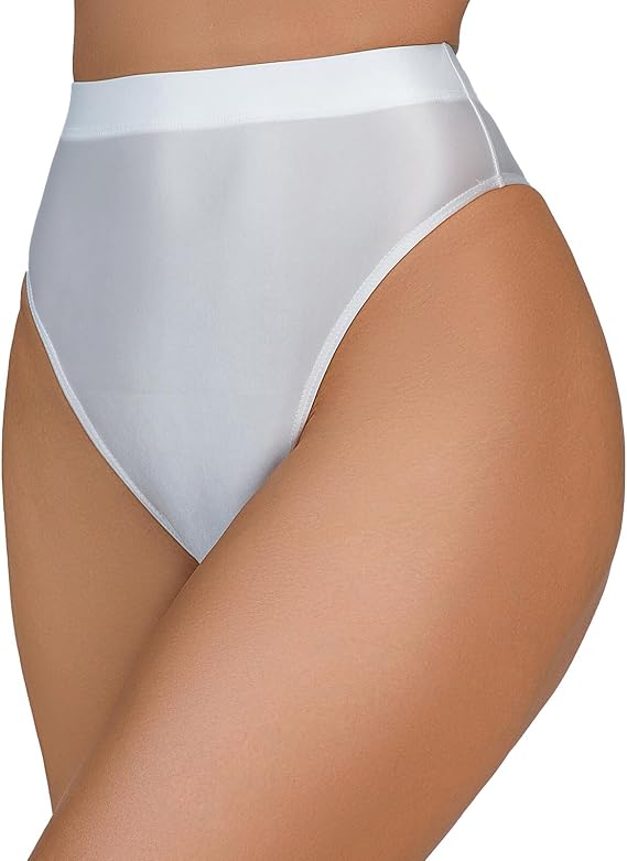 SEAUR Women's Sexy Oil Glossy Briefs See Through Sheer Thong Panties Seamless High Cut Underwear Shiny Rave Dance Bottoms