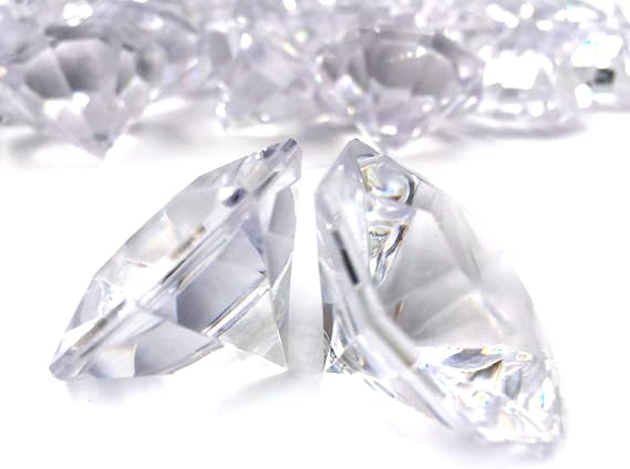 Pkg of 24 Clear 25 Carat Acrylic Diamonds with Super Big Bling - Vase Fillers or Wedding Bridal Shower Party Table Confetti Decorations (Basic pack)