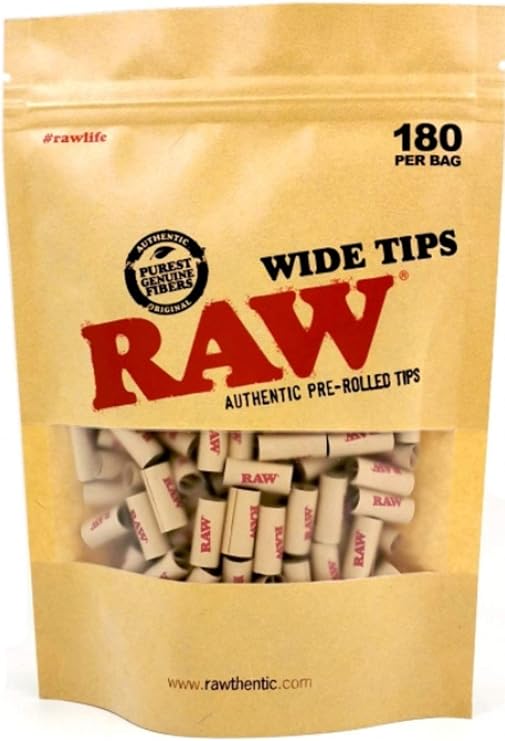 RAW Wide Natural Unrefined Pre-Rolled Tips | 180pc Bag