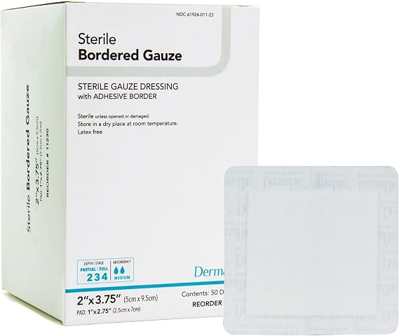 DermaRite Sterile Bordered Gauze Dressing with, 2 in, 3-3/4 in, 1 ct