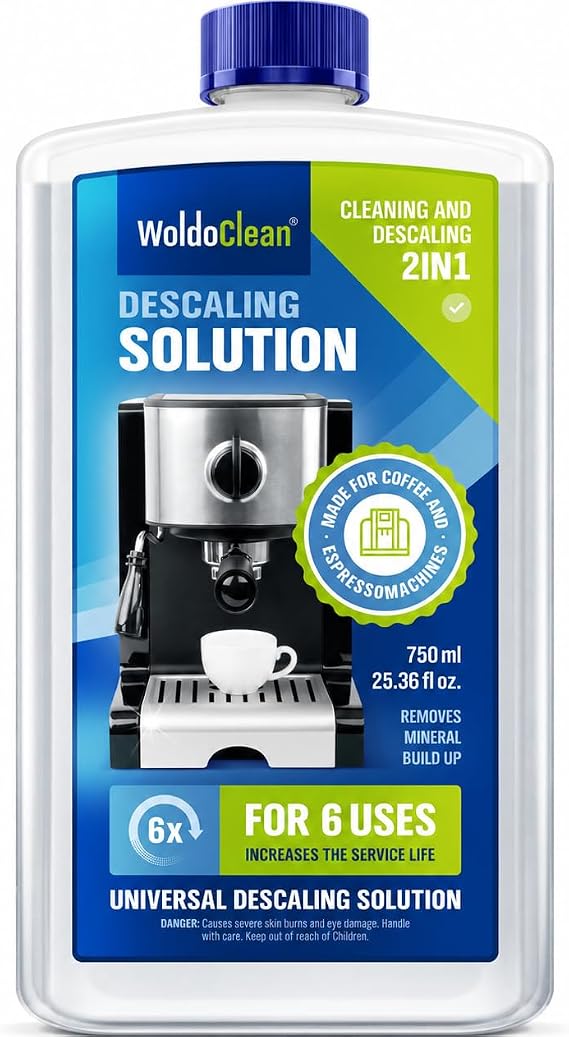WoldoClean Descaler Solution for Coffee Maker 25.4 oz - 6 Uses Descaling Liquid compatible with Keurig, Nespresso, Breville, Espresso Machines