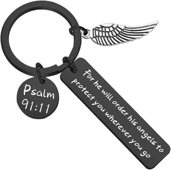 CHOORO Bible Verse Keychain for He Will Order His Angels to Protect You Wherever You Go Religious Jewelry Christian Gift