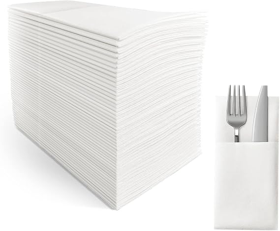 Disposable Dinner Napkins with Built-in Flatware Pocket,Cloth Like Lunch Napkins For Wedding Party Linen Feel, 150 Count 16" x 16"