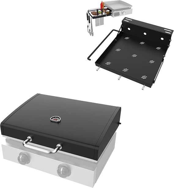 Upgraded Hinged Lid and Grill Side Shelf for Blackstone 1666 22 Inch Tabletop Griddle (2024 Model), Hard Cover Replacement Parts for Blackstone 2203 Original 22" Omnivore Tabletop Griddle