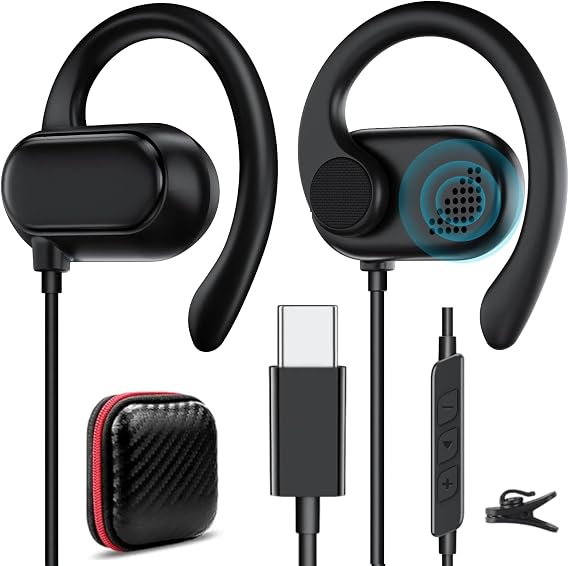 USB Type C Headphone Open Ear Adjustable Over Ear Hook Headset School Kid | Corded Earphone Laptop Wired Earbud for iPhone 17 Pro Max 16 16e 15/Samsung A17 S25 S24 Flip/Android for iPad A16/Pixel 10 9a