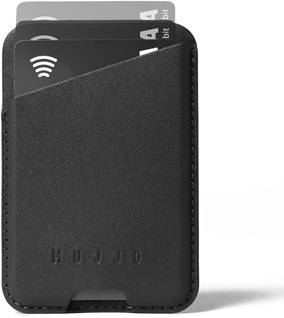 Mujjo Full Leather Magnetic Wallet for iPhone - Three-Card Easy-Access Design - Made from Luxurious Leather & Microfiber - Slim, Secure Design - Black