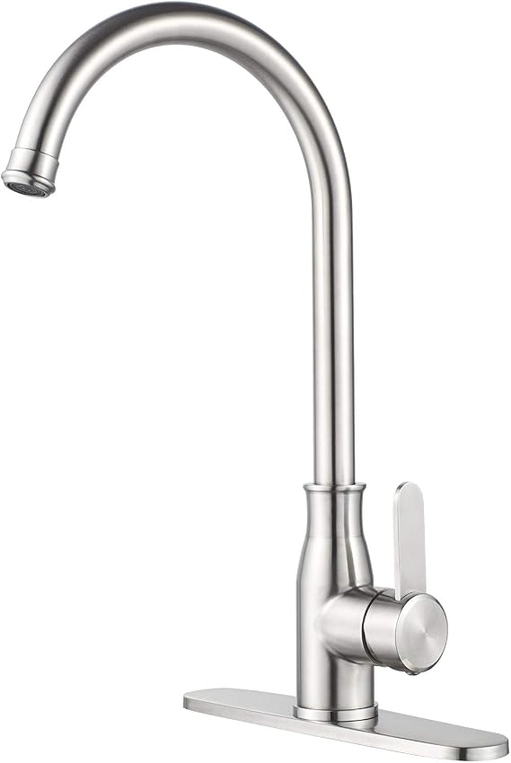Single Handle Kitchen Faucet Stainless Steel Brushed Nickel,Modern High Arc Kitchen Sink Faucet, Commercial Bar Sink Faucet One Hole with Deck