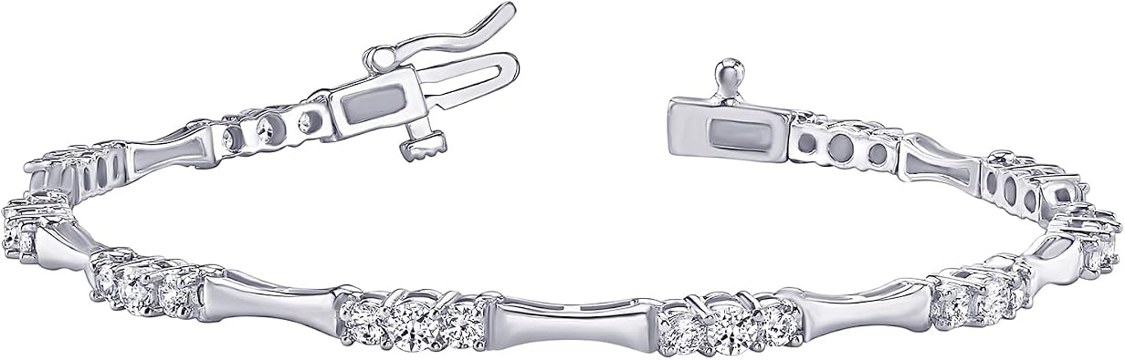 2-20 Carat (ctw) White Gold round Cut LAB GROWN Diamond Round Cut Diamond And Bar Bracelet (Color D-E Clarity VS1-VS2)