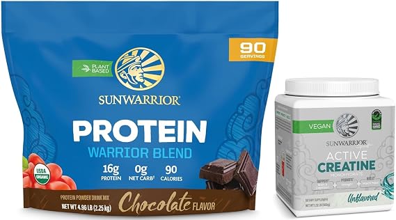 Creatine Powder & Chocolate Organic Plant Based Protein Powder Set | Bundle & Save | Vegan Organic Protein plus Unflavored Creatine Monohydrate (120 Servings Unflavored, 90 Servings Chocolate)