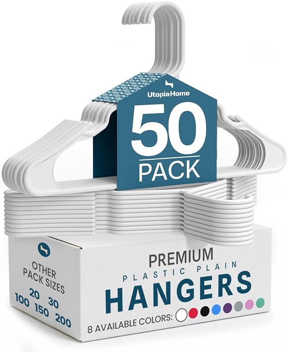 Utopia Home Plastic Hangers 50 Pack Space Saving Clothes Hanger White