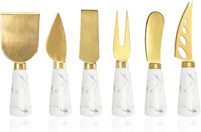 Charcuterie Board Accessories - 6 Piece Cheese Knife Set With Marble Handle - Spreader and Butter Knives for Cheese Kit Cutter Marble