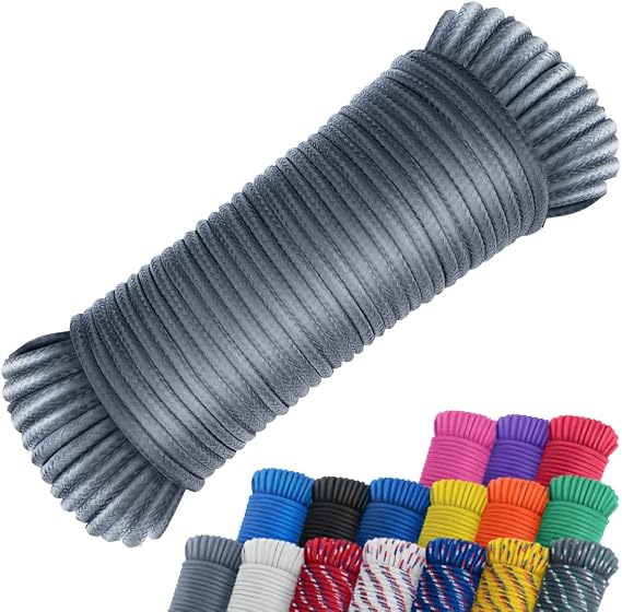 SMART&CASUAL 100 ft 1/4" Polyester Rope (Comparable to Nylon Rope) Poly Strong Utility Cord for Clothes Line Flag Pole Camping Crafting (Gray)