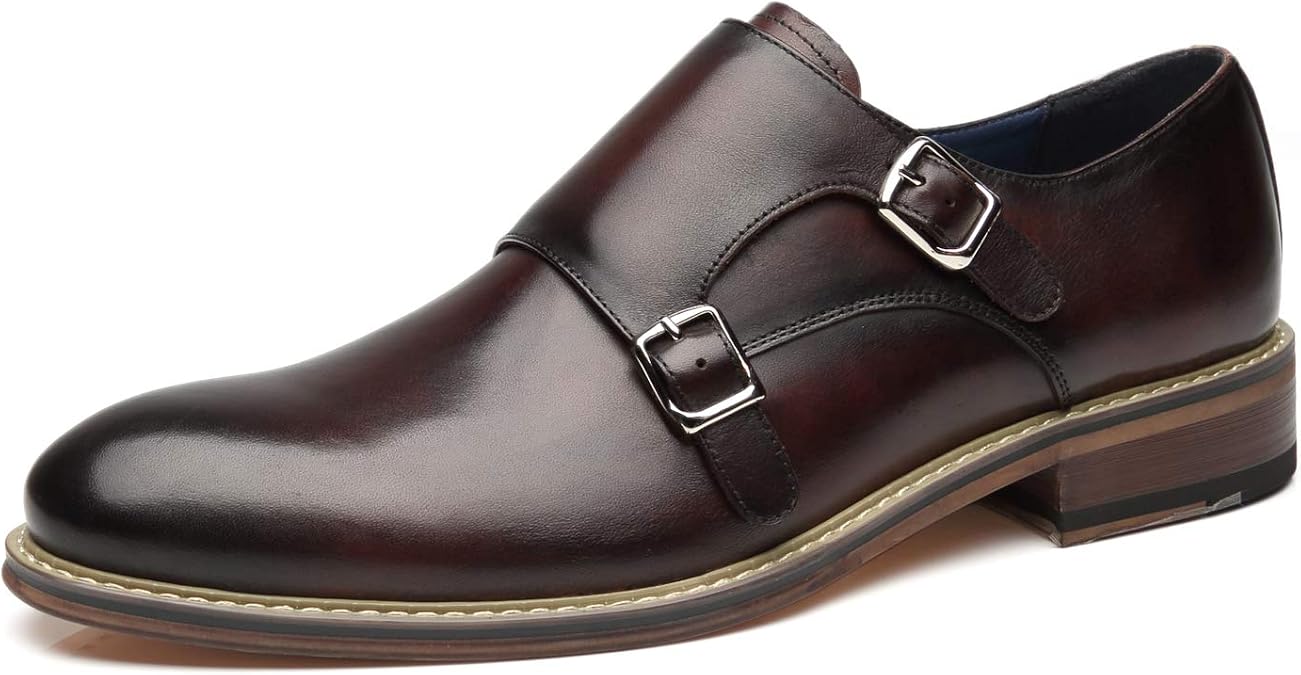 La Milano Mens Double Monk Strap Slip on Loafer Cap Toe Leather Oxford Formal Business Casual Comfortable Dress Shoes for Men