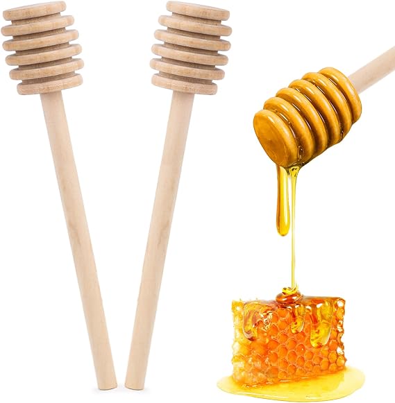 HANSGO 2PCS Wooden Honey Mixing Stirrer, 8 Inch Honey Dipper Sticks Long Handle Honeycomb Stick for Collecting Dispensing Drizzling Jam, Wedding Gifts & Party Favors