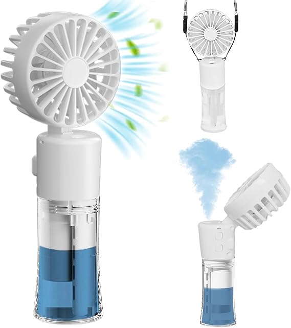 Portable Handheld Misting Fan,Rechargeable Battery Operated,Water Fan,Mist Fans,Foldable,4 Speeds,Mini Personal Cooling Fans for Outdoor,Travel, Makeup, Home, Office, Camping (White)