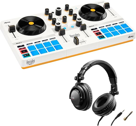 Hercules DJControl Mix Ultra DJ Controller with Protective Cover Bundle with Hercules HDP DJ45 Closed-Back, Over-Ear DJ Headphones