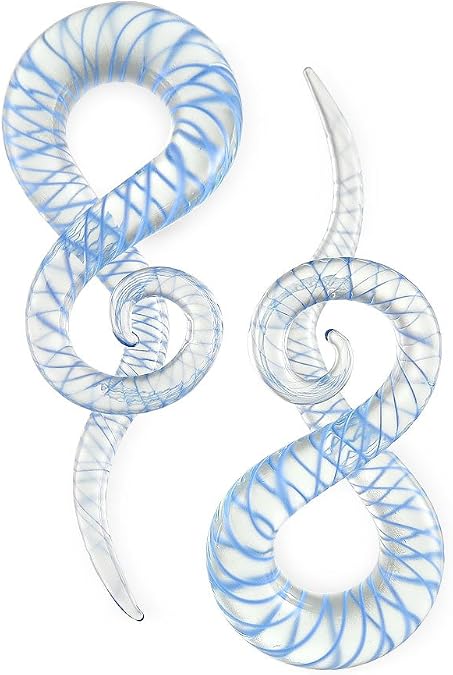 Pair Blue and Clear Curls and Loops Glass Hanger 2g 6mm