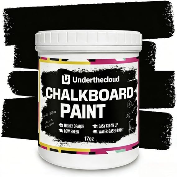 Black Chalkboard Paint -Matte Black Chalk Board Paint,Brush on Wood, Metal, Glass, Wall, Plaster Boards Sign, Frame or Any Surface. Use with Chalk Pen Wet Erase, Non-Toxic - Black Matte 17oz,500g