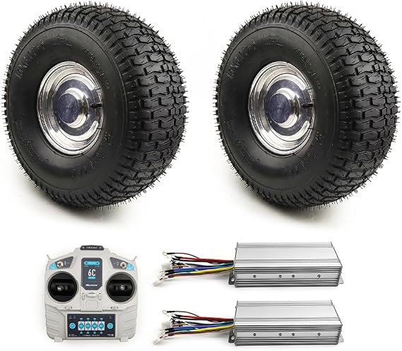 Single axle 500W 15inch Atv Agricultural Vehicle Handcart Brushless Gear Hub Dual Motor off road tire Fat Wheel With Controller Kit (ESC big kit R, 24V)