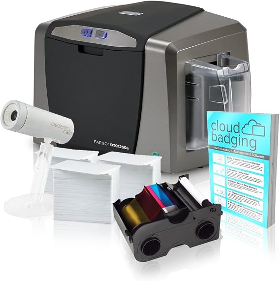 Fargo DTC1250e Dual-Side ID Card Printer Supplies with CloudBadging Software