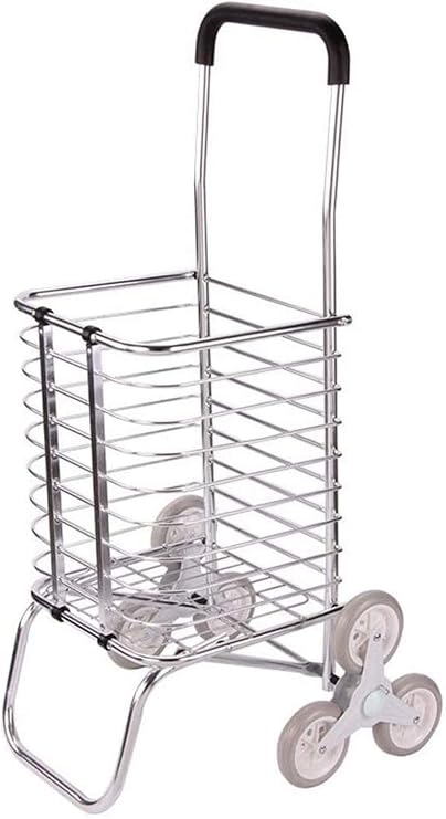 qiuqiu Trolley with Wheels Trolley Trolley Aluminum Trolley for Supermarket Foldable for Luggage Trolley in Silver Microfiber