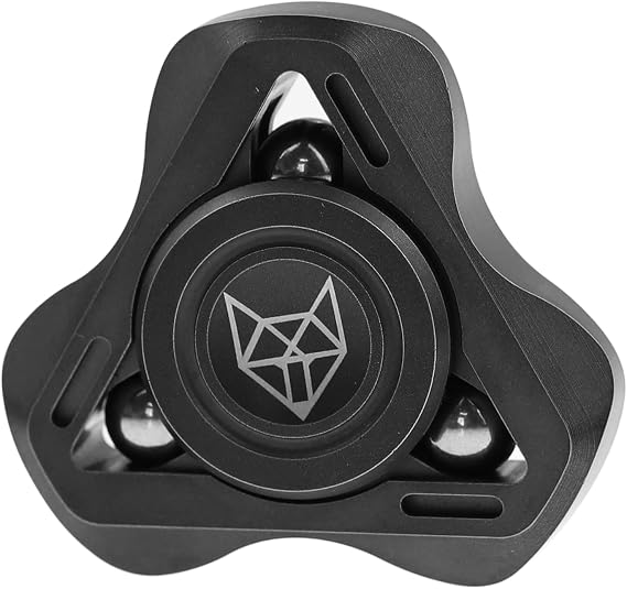 FREELOVE Premium Metal Fidget Spinners for Adults, Stainless Steel Quiet/Click Dual-Mode Fox Tri-Spinner (Glow-in-the-Dark Beads, Spare Precision Bearing), Stress Anxiety Relief Focus Toy, Stone Black