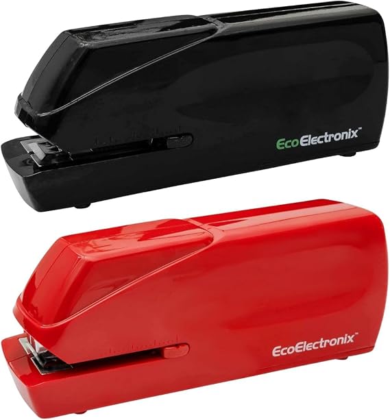EcoElectronix Portable Automatic Electric Stapler Pro - 30 Sheet Capacity, Quiet Operation, Jam-Free and Easy Reload - AC Adapter/Battery Powered (Black & Red)