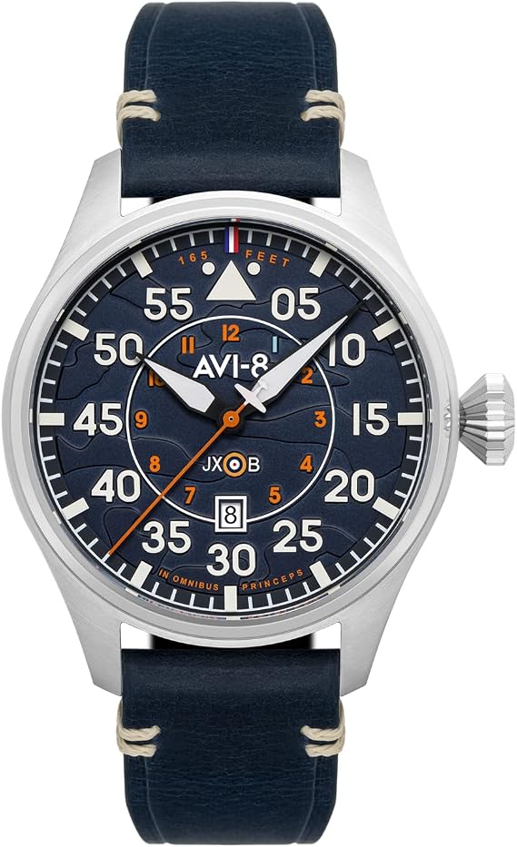 AVI-8 Men's 46 mm Hawker Hurricane Clowes Automatic Pilot Watch with Genuine Leather Strap AV-4097